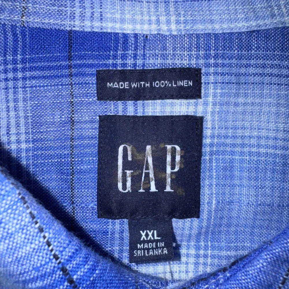 Gap Linen Plaid Button Down Shirt Mens Long Sleeve Blue XXL NEW